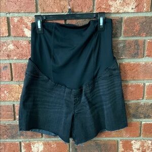 Isabel Maternity Black Denim Raw Hem Midi Short